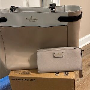 kate spade Elegant Cream and Black Tote and wallet set.
